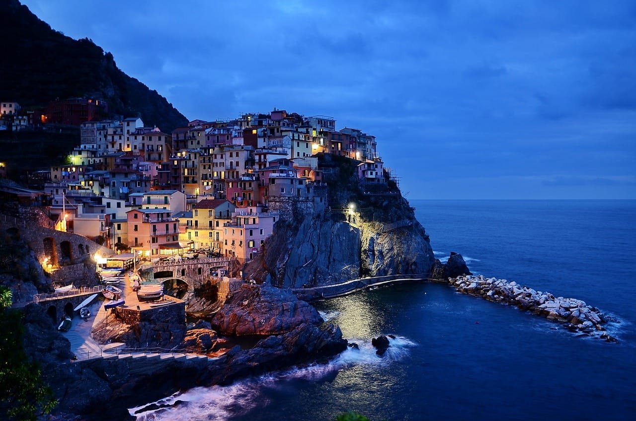 Tourist Transport 13 village, sea, coast, coastline, seaside, water, ocean, bay, urban, buildings, houses, illuminated, night, evening, cinque terre, liguria, italy, italy, nature, italy, italy, italy, italy