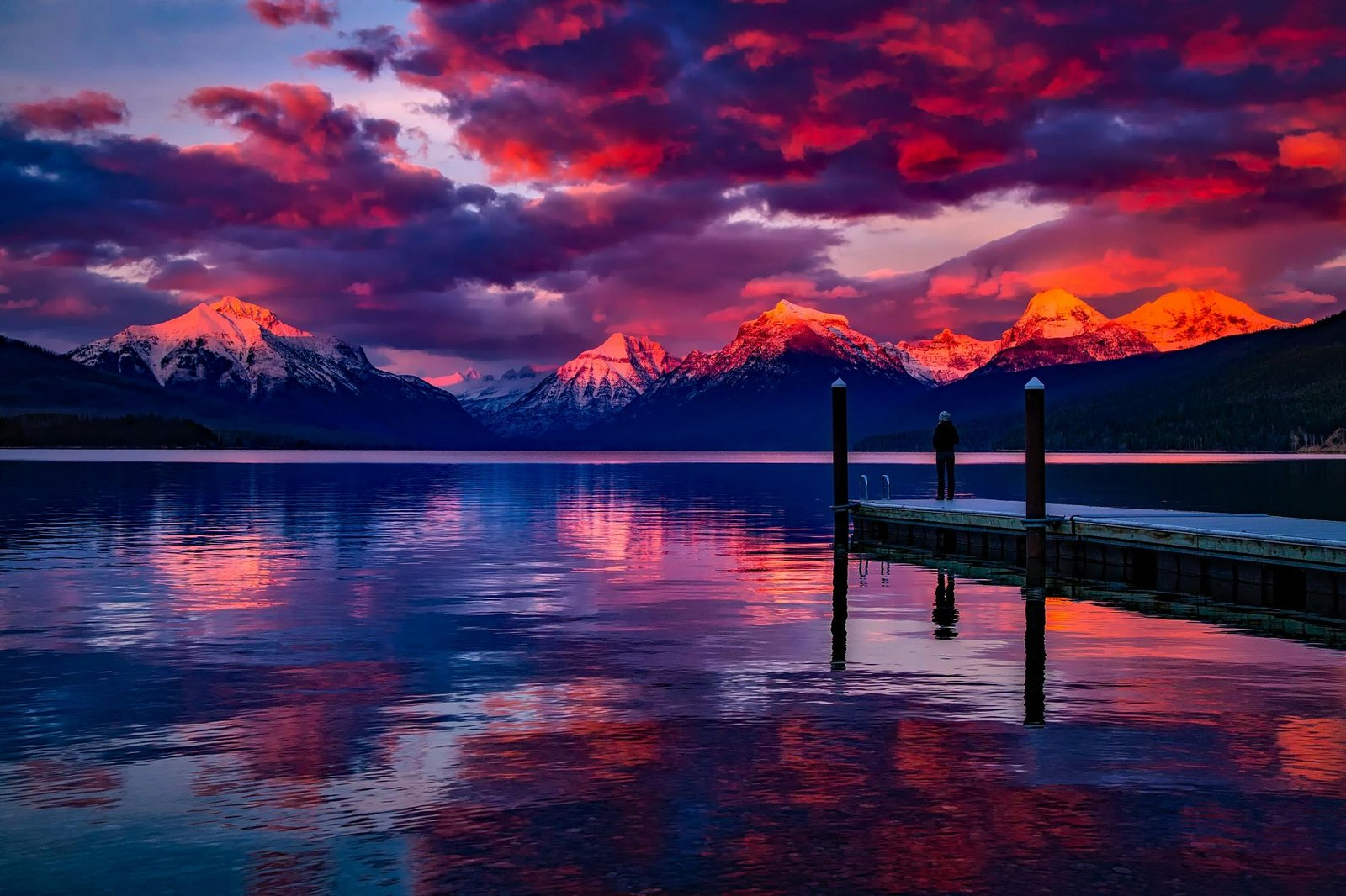 Night tours (3 to 4 hours) 6 Stunning sunset over a serene lake with colorful sky and majestic mountains.