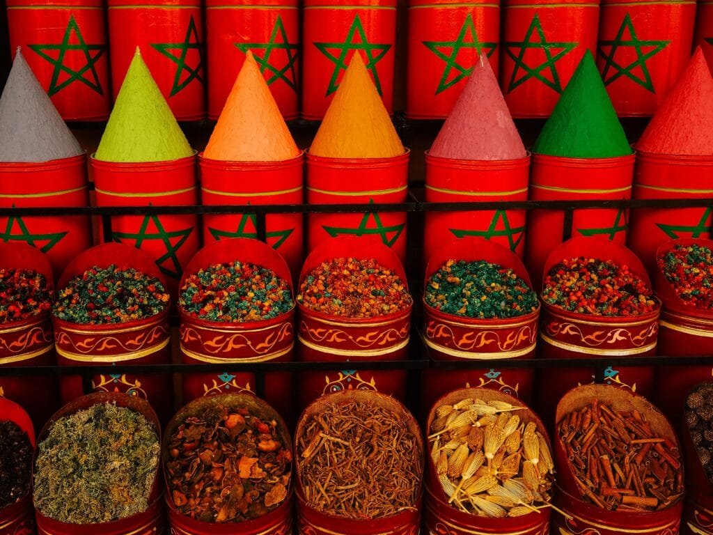 Fez Shopping Guide: What to Buy in Morocco’s Craft Capital 15 The spice markets in Fez are a sensory extravaganza. You will be captivated right away by the rich scents and vivid hues of cinnamon, paprika, saffron, cumin, and ras el hanout, a traditional Moroccan spice blend.In addition to being necessary for Moroccan cooking, these spices also make wonderful mementos for foodies. Flavorful and portable, they come in classic cones or tiny glass jars. Herbal tea blends and natural remedies, often made by skilled herbalists, are also sold in many stores.